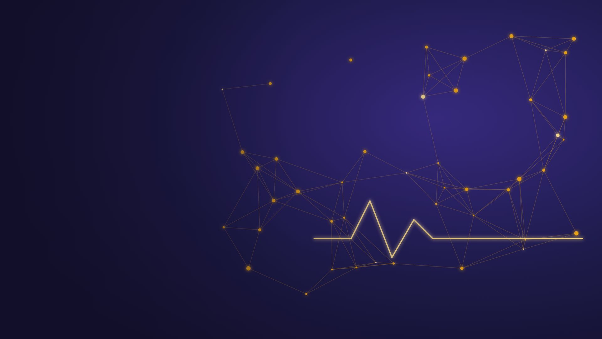 Abstract network of connected points in gold on deep indigo
