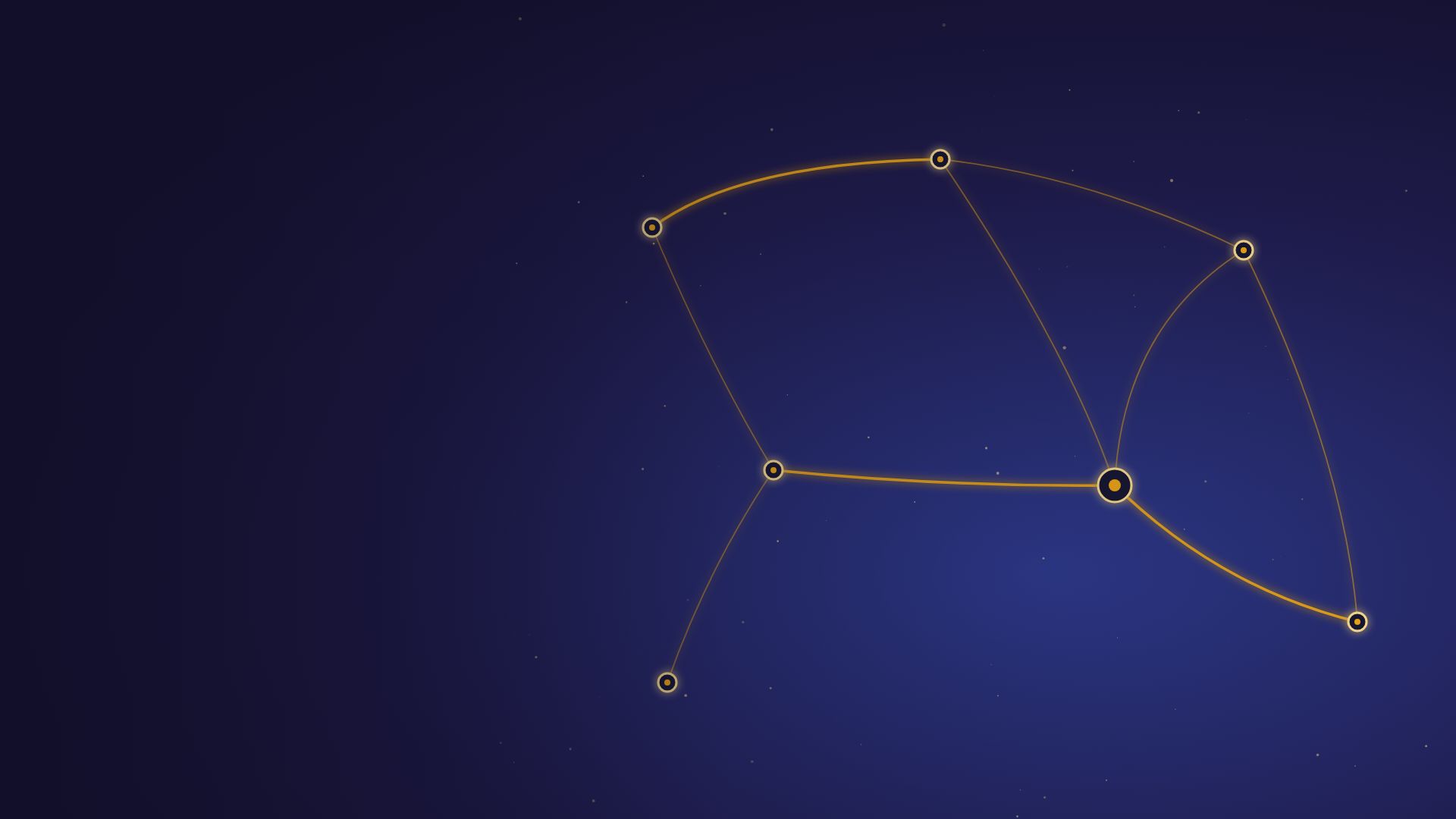 Glowing arcs linking nodes across a dark indigo field